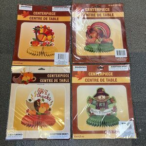 Thanksgiving Decorations Centerpieces Lot Of 4 Turkey Scarecrow Cornucopia